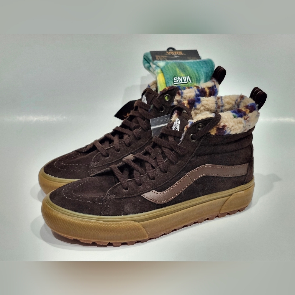 VANS Sk8-Hi MTE 1 PrimaLoft Suede Faux Sherpa Brown Gum Womens Size 8.5 Bundle